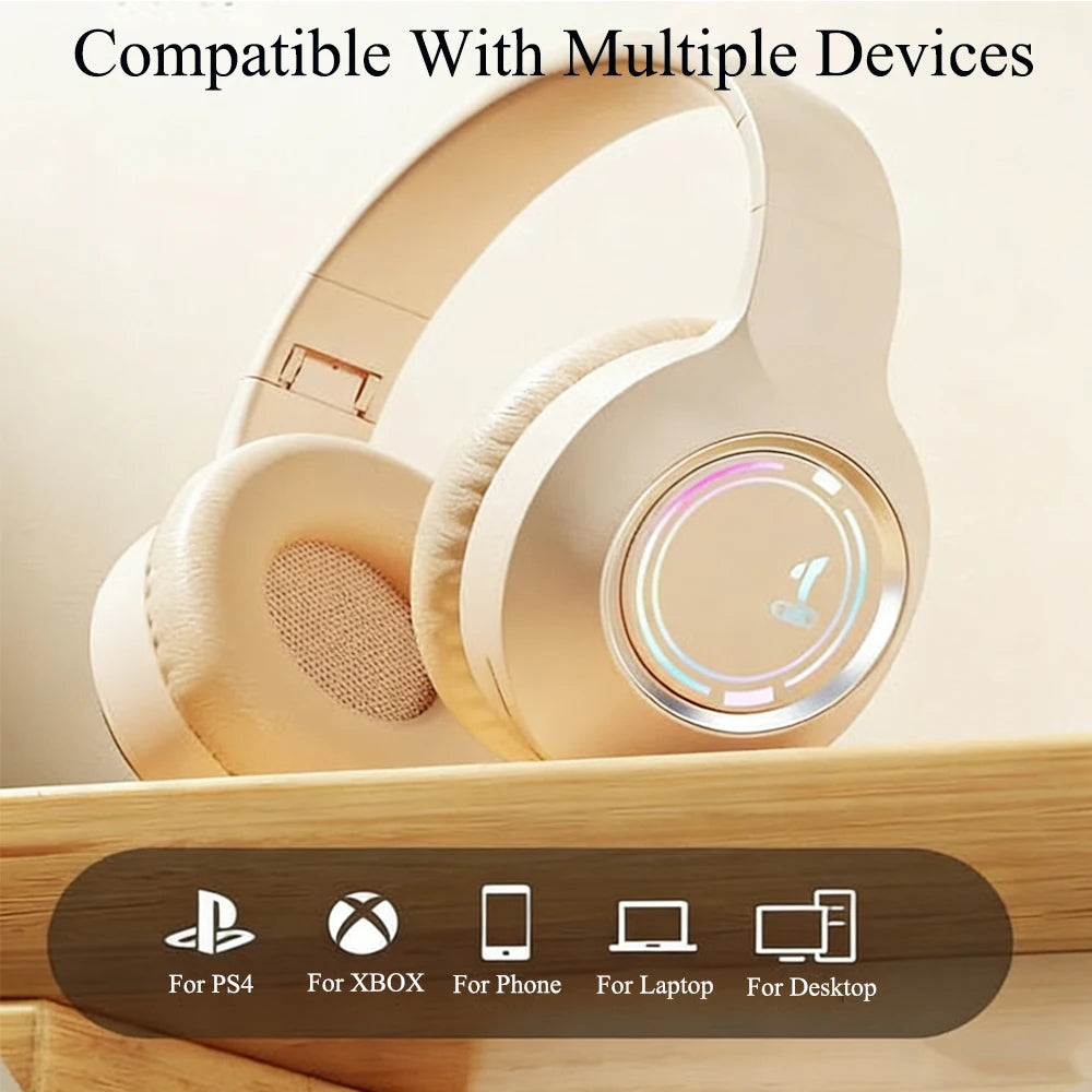 KEBIDU Cuffie Da Gioco Bluetooth Pieghevoli Over-Ear RGB Cancellazione Del Rumore Attiva HiFi Wireless Scheda TF