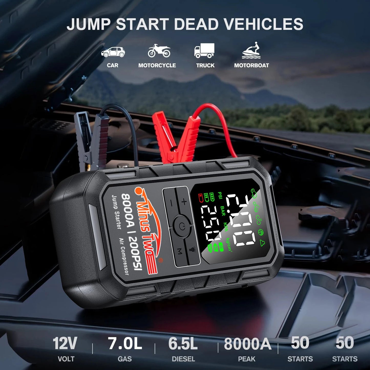 Avviatore D'Emergenza Auto 4 In 1 Con Compressore D'Aria Pompa Pneumatici 150 PSI Power Bank Portatile