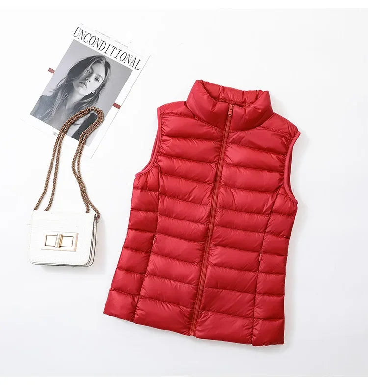 Gilet Piumino Donna Leggero Autunno Primavera Bianco Senza Maniche Piumino D Anatra Per Ufficio