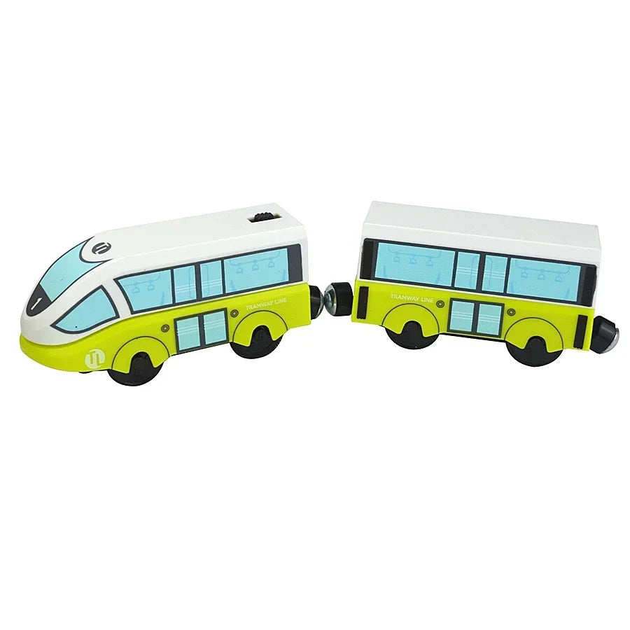 Treno Elettrico Magnetico Locomotiva Per Slot Auto Binario In Legno Con Due Carrelli Giocattolo Leduo Track