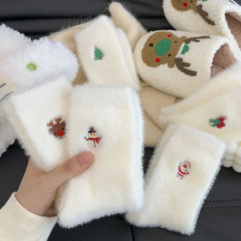 Calzini Invernali Caldi Ispessiti Con Pelliccia Di Visone Bianca Per Natale Decorazioni Albero Con Pupazzo Di Neve