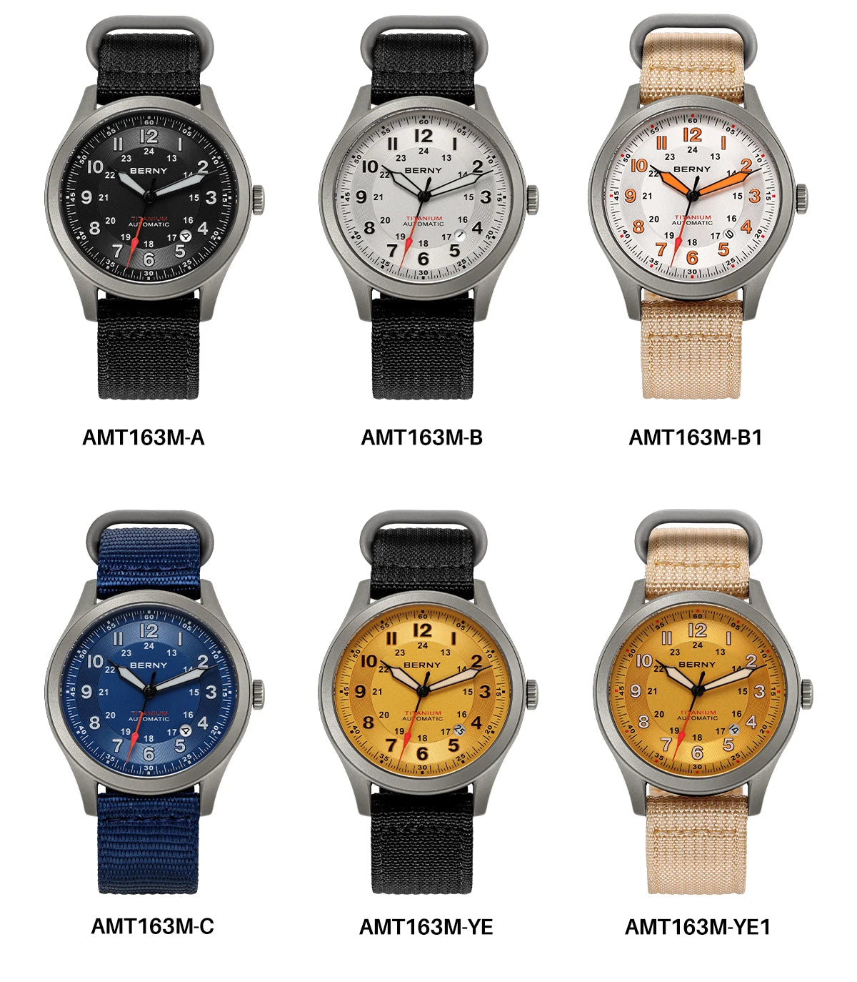 BERNY Orologio Da Campo Da Uomo Automatico In Titanio Con Vetro Zaffiro Luminoso Calendario 10ATM Impermeabile Da Pilota