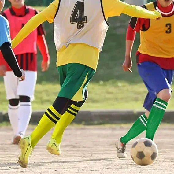 Calzini Da Calcio A Compressione Antiscivolo Tubo Lungo Al Ginocchio Con Righe Per Prestazioni Sportive Uomo