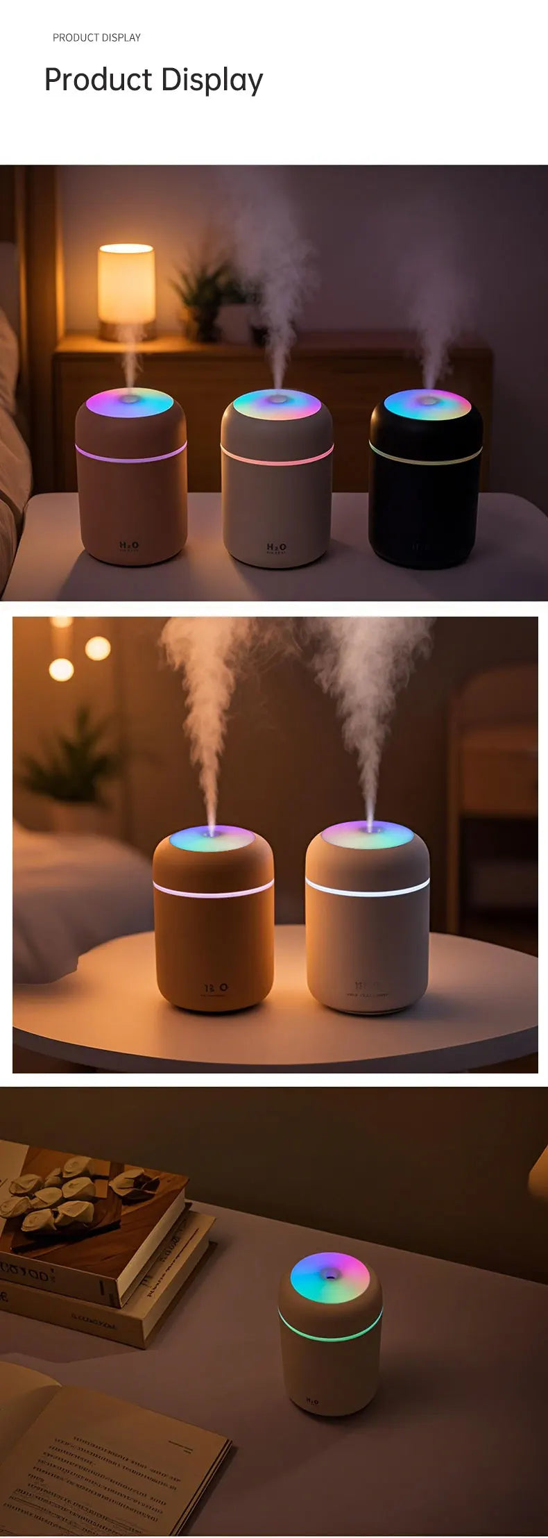 Diffusore Aromaterapia Umidificatore Purificatore D'Aria 300ml Luce a Sette Colori Olio Essenziale per Uso Domestico