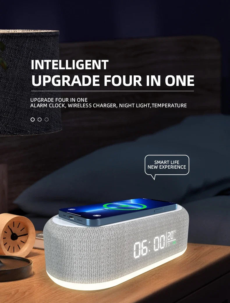 Sveglia Dock Caricabatterie Wireless Con Lampada Notturna E Termometro Da Scrivania Per iPhone 17 16 15 14 13