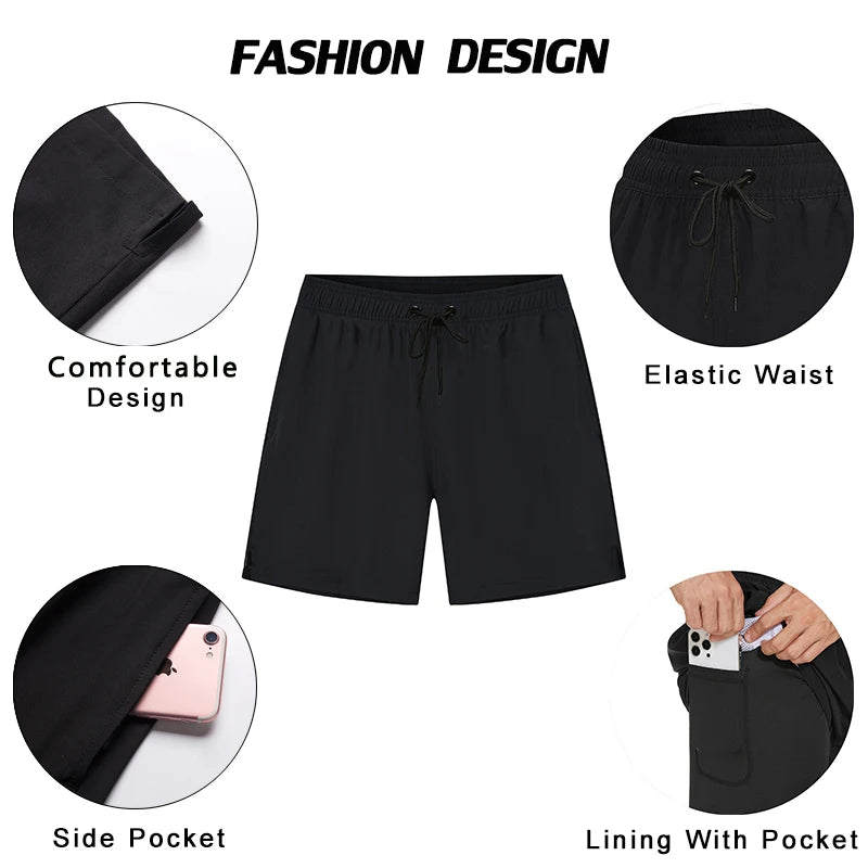 DATIFER Estate 2026 Pantaloncini Da Uomo In Poliestere Con Fodera Spandex 2 In 1 Elastico Vita Tasca Cerniera Palestra