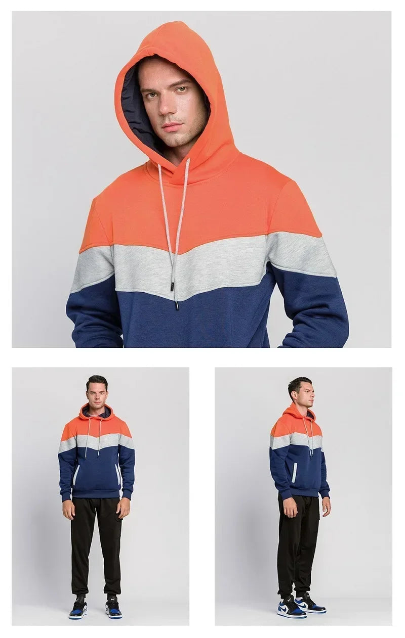 Felpa Patchwork Con Cappuccio Uomo Abbigliamento Casual Ampio Pile Caldo Streetwear Autunno Inverno Sportivo