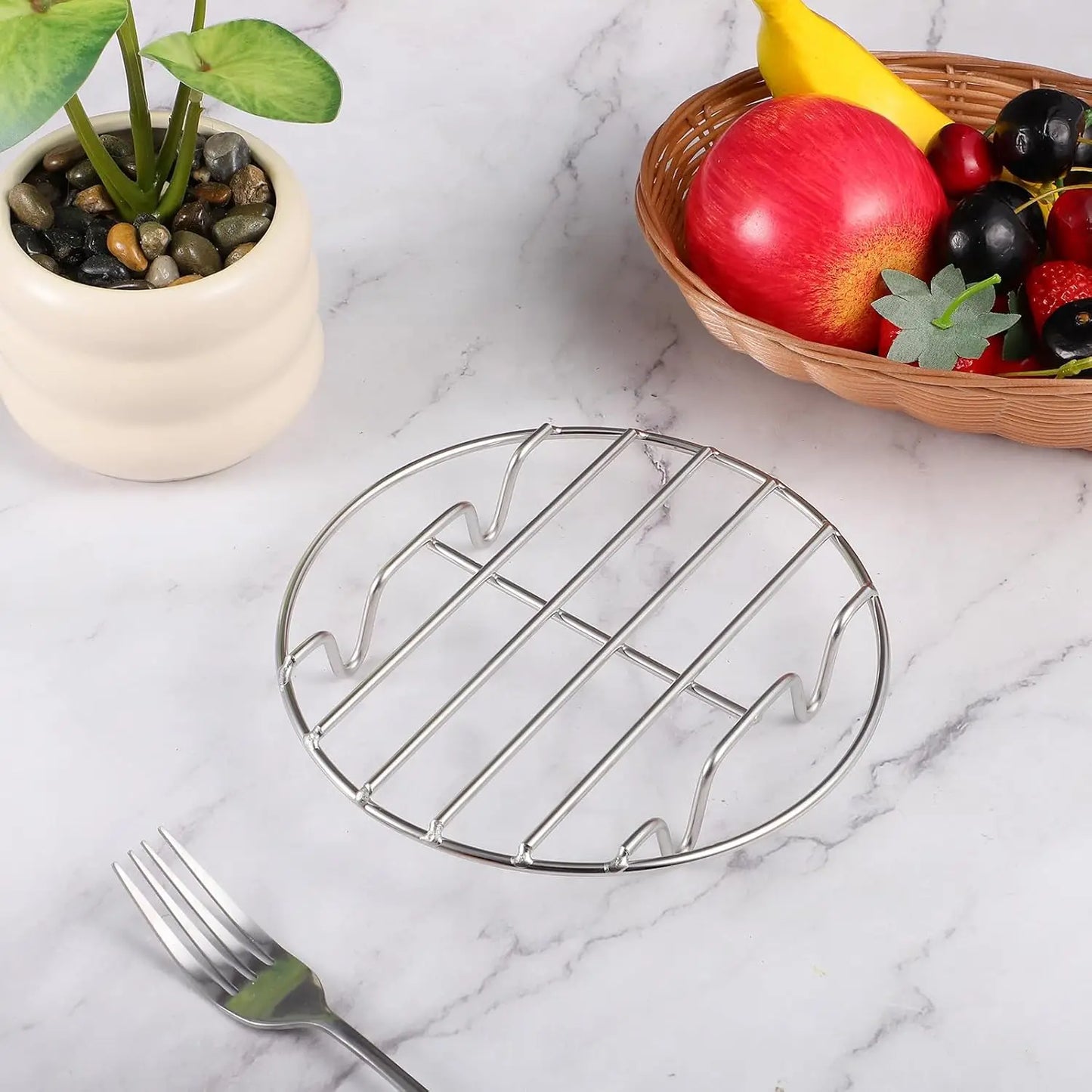 1 Griglia per Cottura a Vapore in Acciaio Inossidabile, Multiuso per Forno, Friggitrice ad Aria, Cottura e Cottura a Vapore di Verdure, Rotonda, Lavabile in Lavastoviglie, Griglia da Cucina