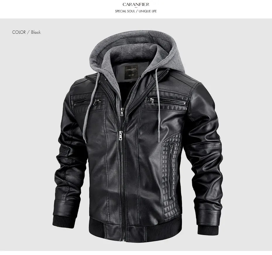 Giacca Di Pelle Per Uomo Moto Biker Con Cappuccio Lusso Vintage Abbigliamento Uomo Grintoso