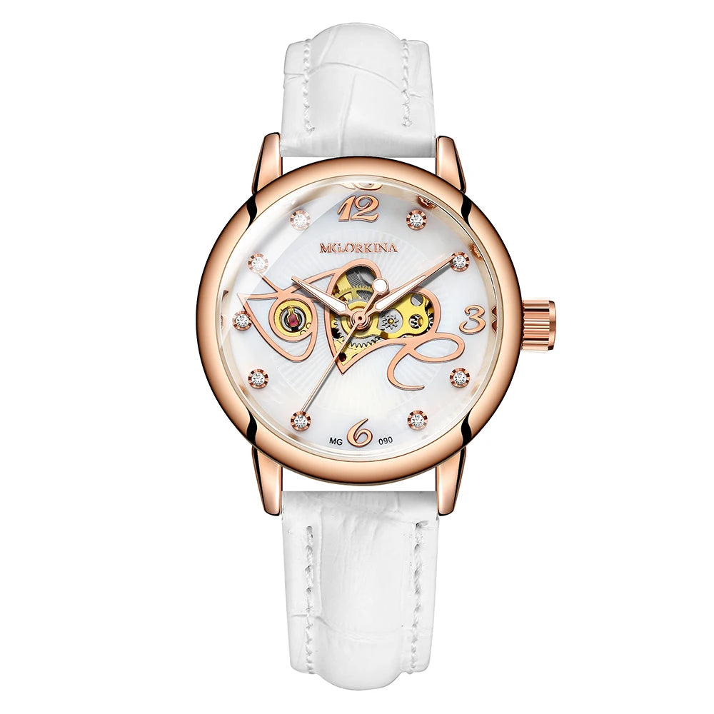 Orologio Automatico Da Donna Orkina Scheletrato Nero Con Cinturino Rete In Acciaio Inossidabile Lusso Per Affari