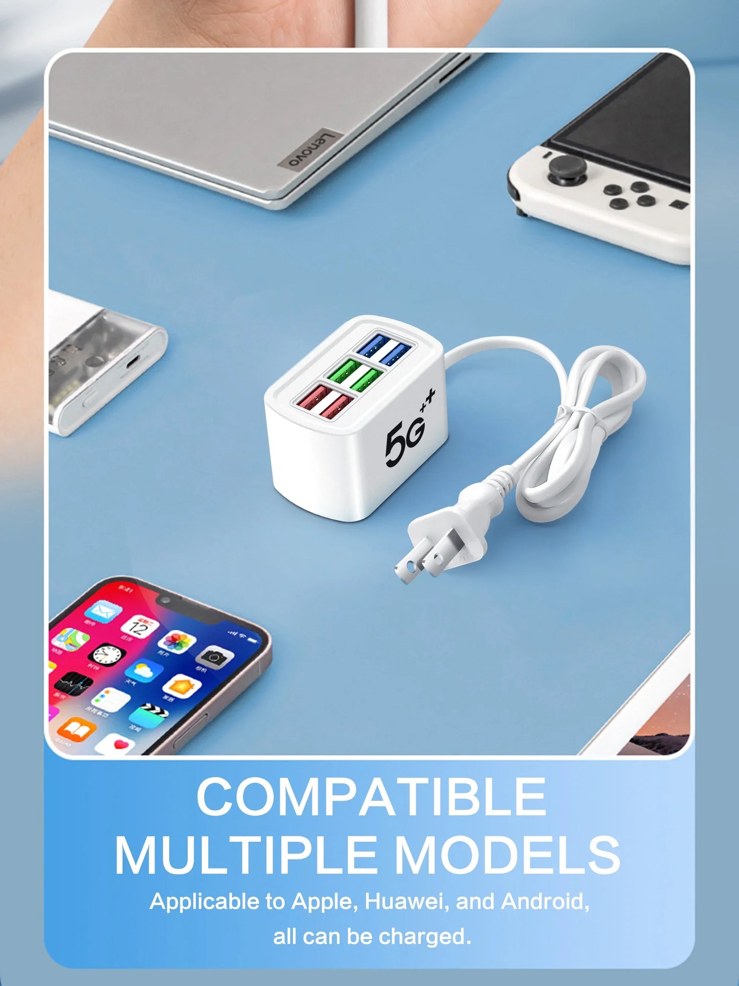 Caricatore USB Veloce 6 In 1 Stazione Ricarica Da Tavolo Con Cavo Da 1 M Hub USB Integrato Compatibile iPhone