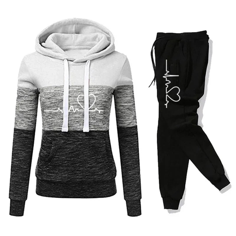 Tuta Da Donna Color Block Con Cappuccio Felpa Pantaloni Sportivi Versatili Casual Jogging Abiti Dalla Taglia S Fino A 3XL