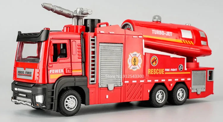 Scala 1:32 Spruzzo D'Acqua Camion Pompieri Modello Con Suono Luce Porte Apribili Tirare Indietro Regalo Ragazzi
