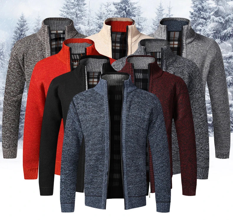 Cardigan Caldo Uomo In Pile Con Zip Slim Fit Lusso Lavorato A Maglia Per Autunno Inverno