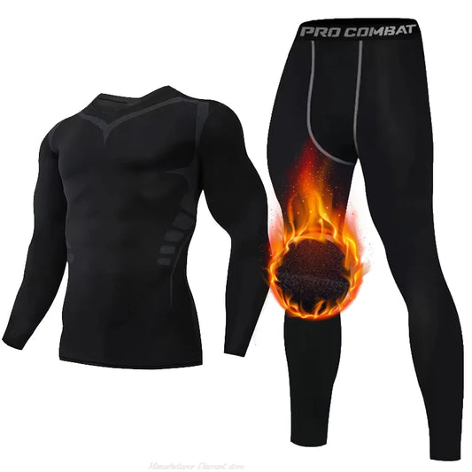 Nuovo set di biancheria intima da uomo calda invernale da 2 pezzi Set di magliette termiche in pile Mutande lunghe Collant a compressione Set di tute sportive per fitness