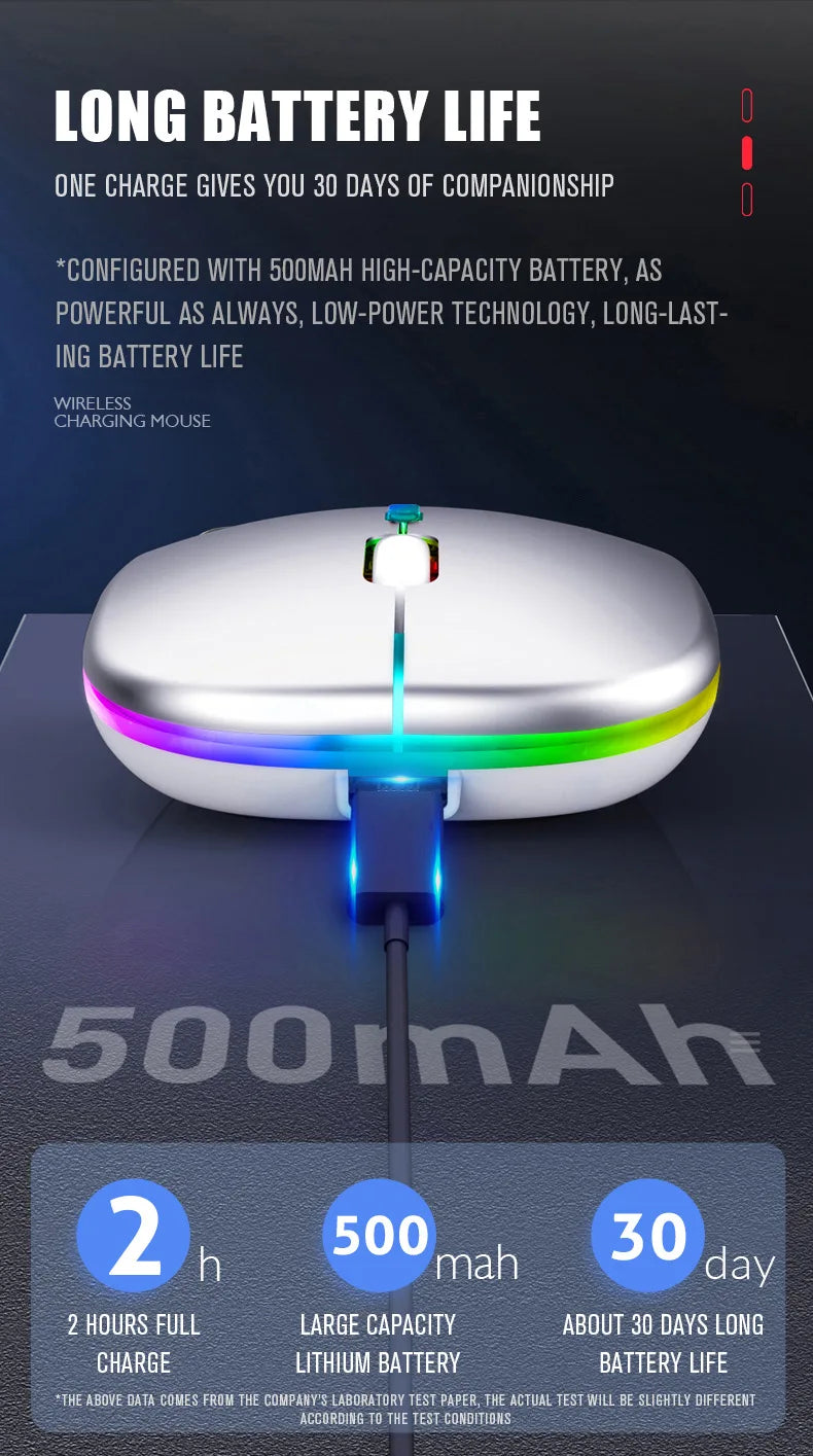 Mouse Wireless Bluetooth Ricaricabile USB RGB 1600 DPI 2,4 GHz Per PC Laptop Tablet MacBook Gaming