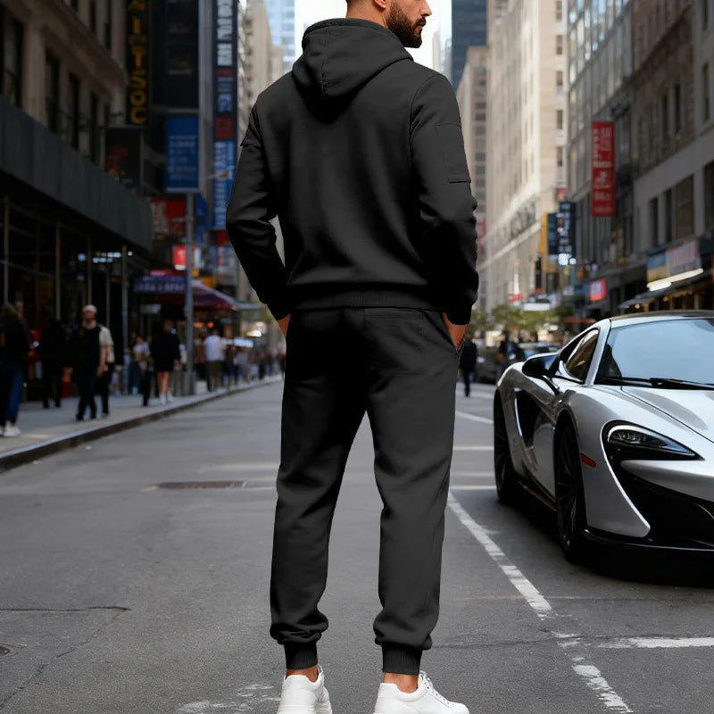 Set Maglione Con Cappuccio Moda Sportiva All'Aria Aperta In Velluto Sciolto Da Uomo Autunno Inverno