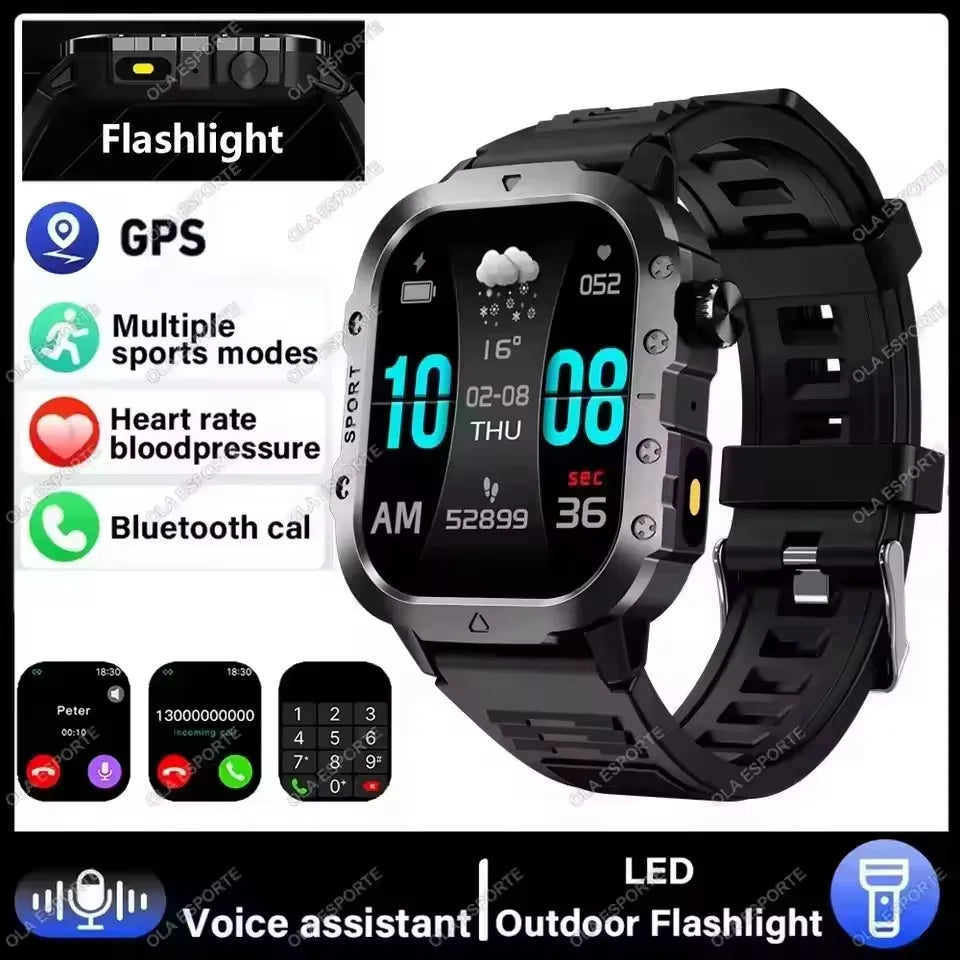 Smartwatch Militare Robusto 2026 Con GPS Chiamate Bluetooth Monitoraggio Salute Fitness Impermeabile 5ATM Per Uomo HW12