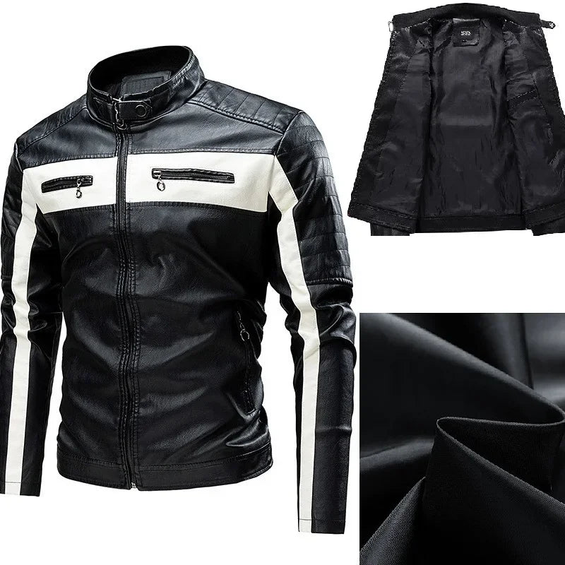 Giacca Da Moto Vintage Uomo Bomber Biker Con Zip Pelliccia Sintetica Cappotto In Pu Nero Rosso Marrone