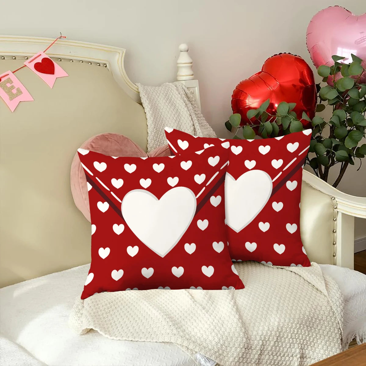 Due Fodere Per Cuscino San Valentino Con Busta D Amore Per Decorazione Divano E Anniversario Di Matrimonio