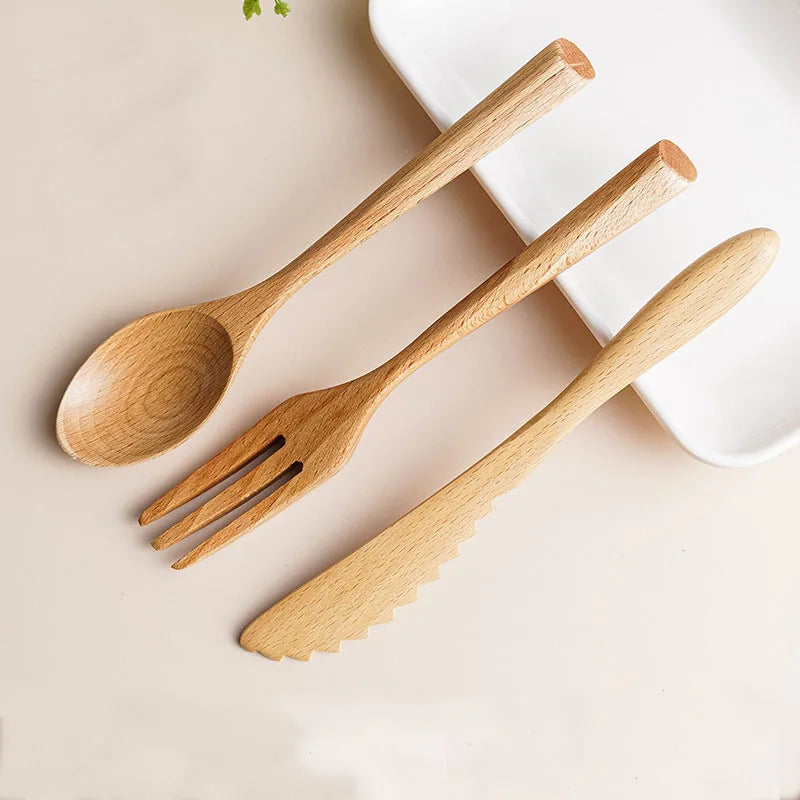 Set Utensili In Legno Da Cucina E Pranzo Con Cucchiaio Forchetta Coltello Da Bistecca Portatile All Aperto Multiuso