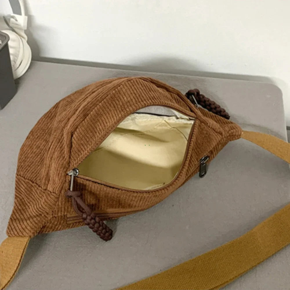 Marsupio Da Donna In Velluto A Coste Grande Capacità Borsa Da Petto Stile Street Tracolla E Cintura Casuale