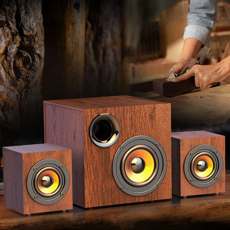 Altoparlante Bluetooth 2.1 Da Tavolo In Legno Con Subwoofer Per PC Notebook Ufficio Casa Suono Pieno