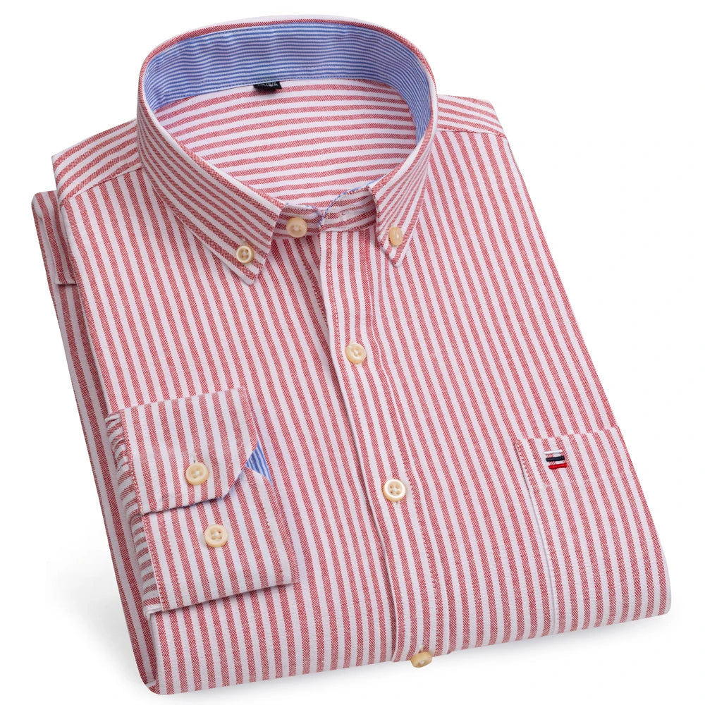 Camicia Da Uomo Oxford Abbottonata Maniche Lunghe In Cotone Al 100 Percento Con Tasca A Quadri Piccoli Stile Casual