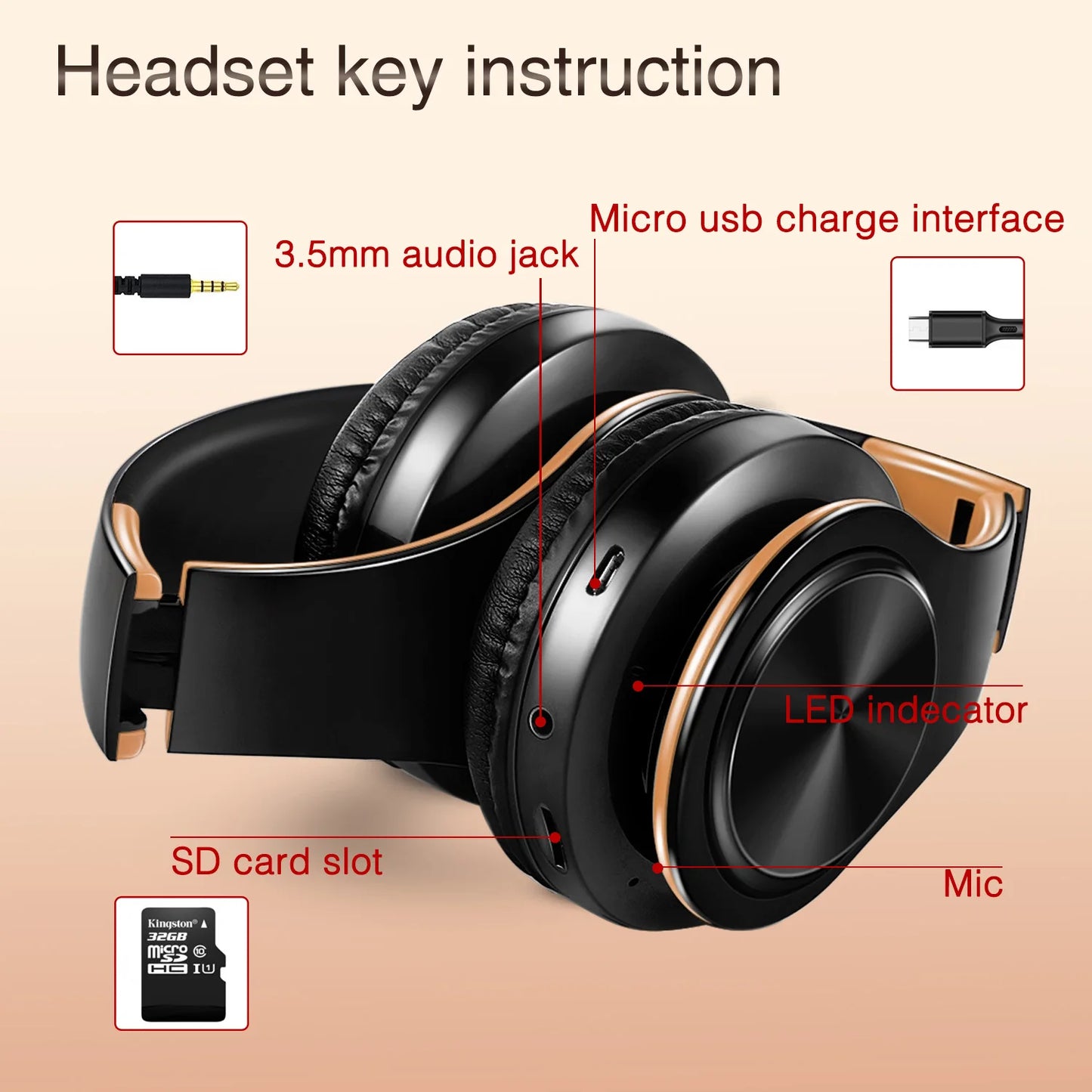 Cuffie Wireless Dorate Bluetooth con Microfono Incorporato Auricolare Stereo Universale per Android e iOS Regalo da Uomo
