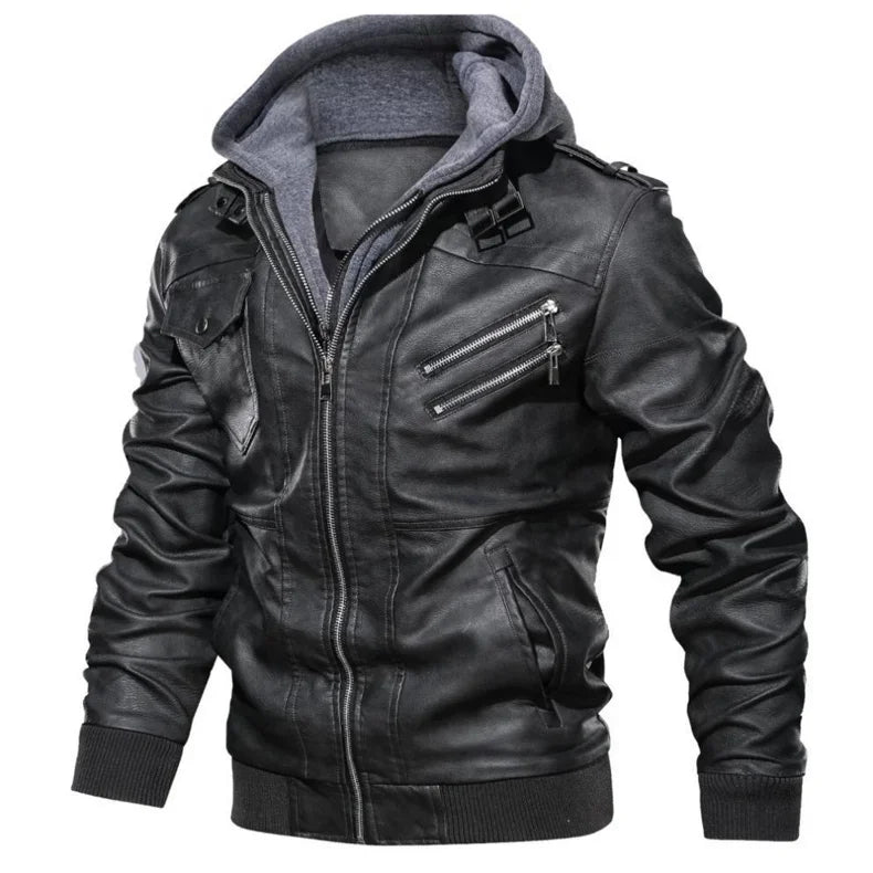 Giacca Da Moto In Finta Pelle Marrone Per Uomo Con Cappuccio Rimovibile In PU Apparway EU Taglia Alta Qualità