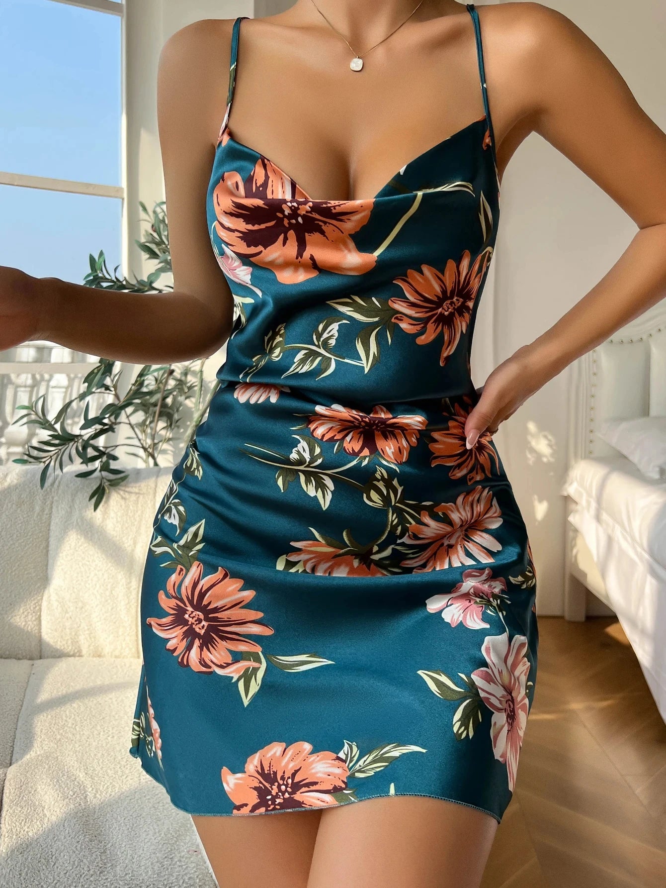 Abito Sottoveste Estivo Midi Traspirante Per Donne Con Spalline Sottili E Spacco Retro Effetto Seta Ghiaccio