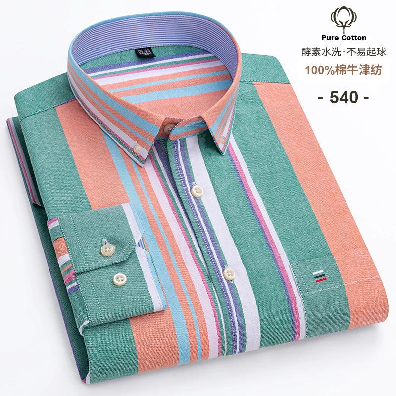 Camicia Da Uomo In Cotone Oxford A Quadri Maniche Lunghe Vestibilità Regolare Con Tasca Frontale