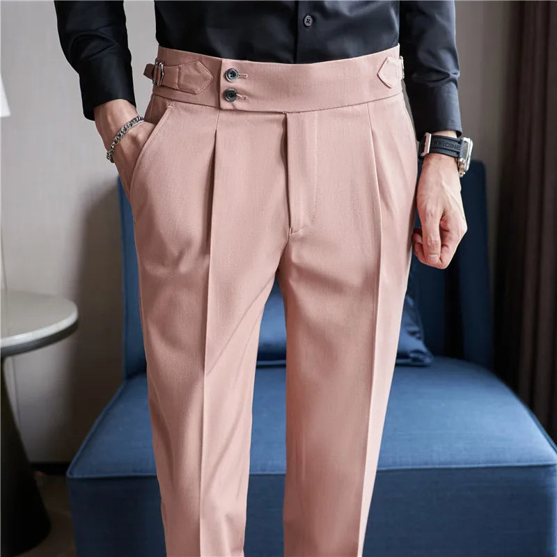 Pantaloni Formali Da Uomo Vita Alta Solidi Autunnali Cammello Slim Fit Abito Casual 2025 Hommes