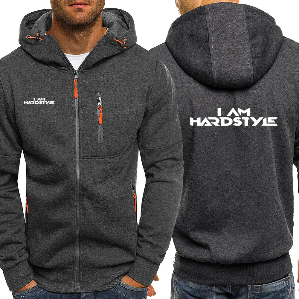 Cardigan Uomo con Cappuccio Zip in Cotone I Am Hardstyle Logo Stampa Casual Sportivo Autunno Primavera