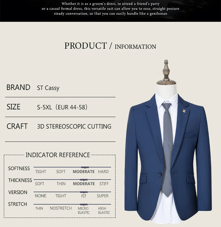 ST Cassy Abito Uomo Slim Fit Tinta Unita Monopetto Pantaloni Set Da 2 Pezzi Formale Ufficio