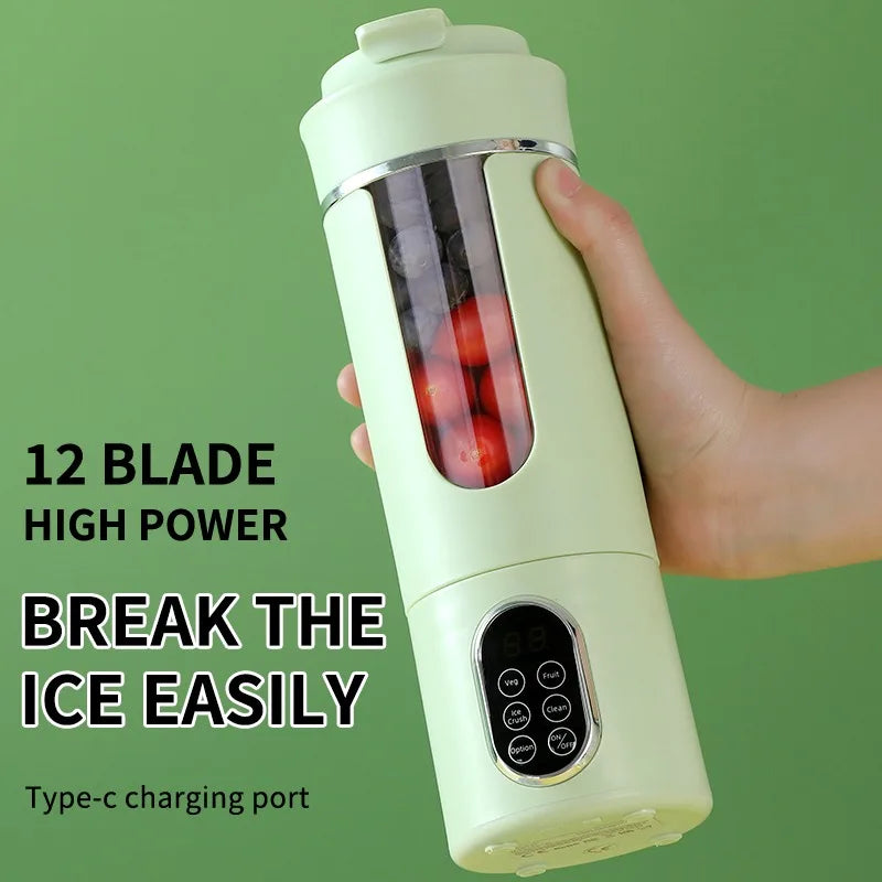 Spremiagrumi Portatile Da 530 Ml USB Ricaricabile Senza Fili Con 12 Lame E 4 Marce Mini Frullatore Per Succo Fresco