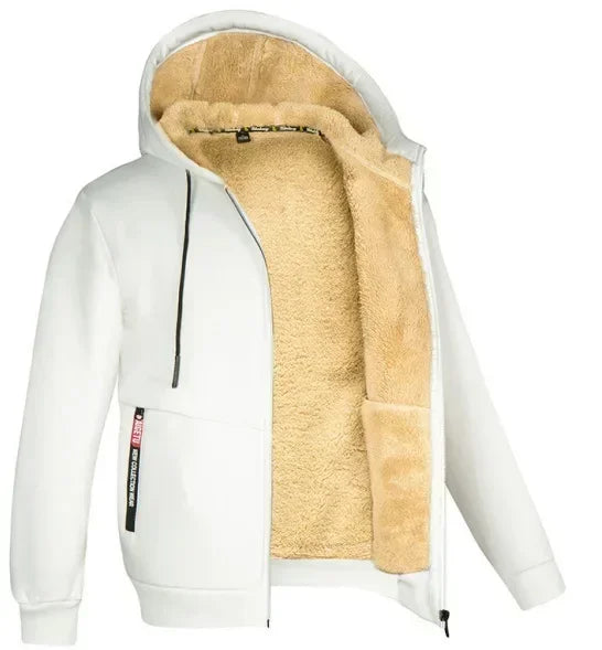 Felpa con Cappuccio Calda da Uomo con Fodera in Pile di Agnello Spessa Zip Antivento Abbigliamento Sportivo Casual