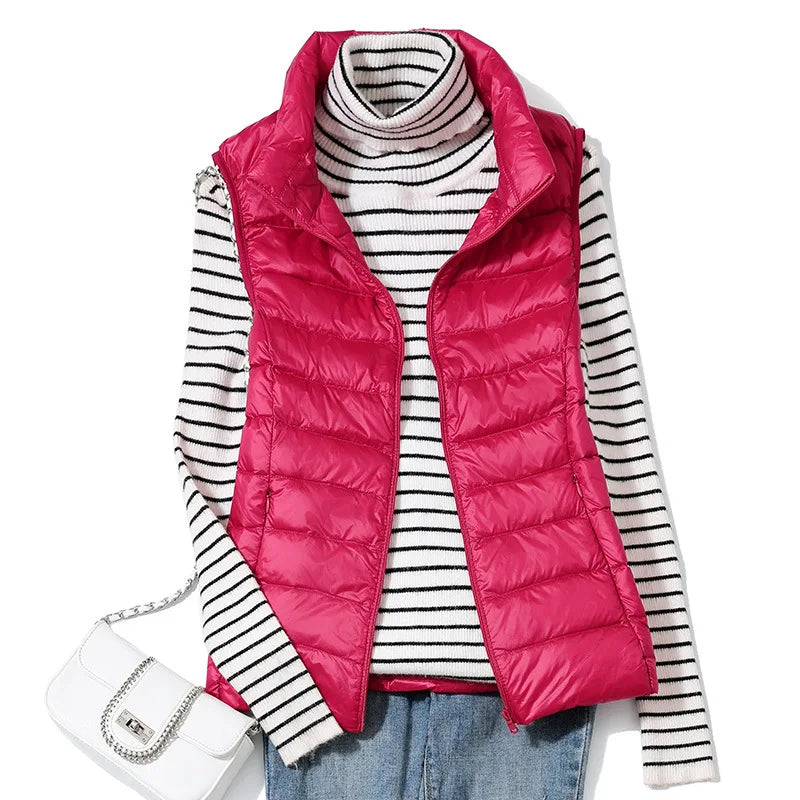 Gilet Piumino Donna Leggero Autunno Primavera Bianco Senza Maniche Piumino D Anatra Per Ufficio