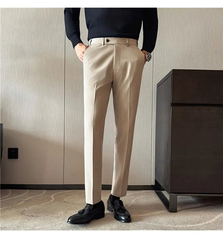 Pantaloni Da Uomo 2026 Primavera Slim Fit Eleganti Elasticizzati Tinta Unita Business Casual Pantaloni Da Ufficio