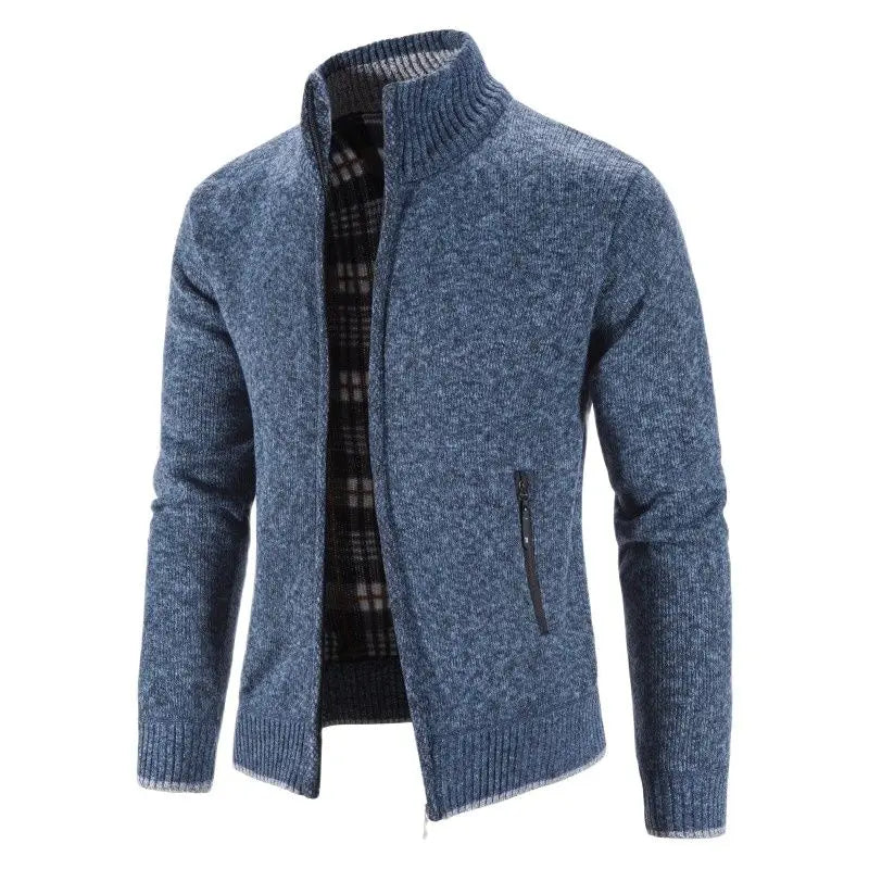 Cardigan Uomo Invernale Con Zip Colletto Mandarino Lavorato A Maglia Tinta Unita Casual Favocent