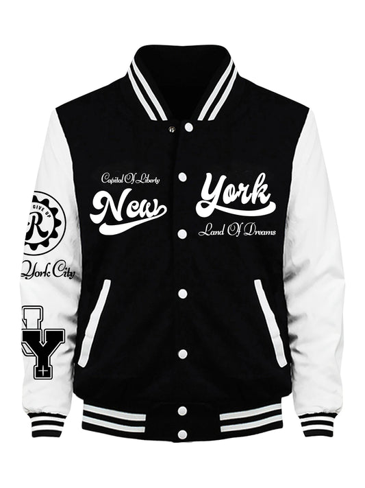 New York Land Of Dreams Maglia Da Baseball Da Uomo Morbida Retro Cappotto In Pile Autunno Giacche Americane Alla Moda