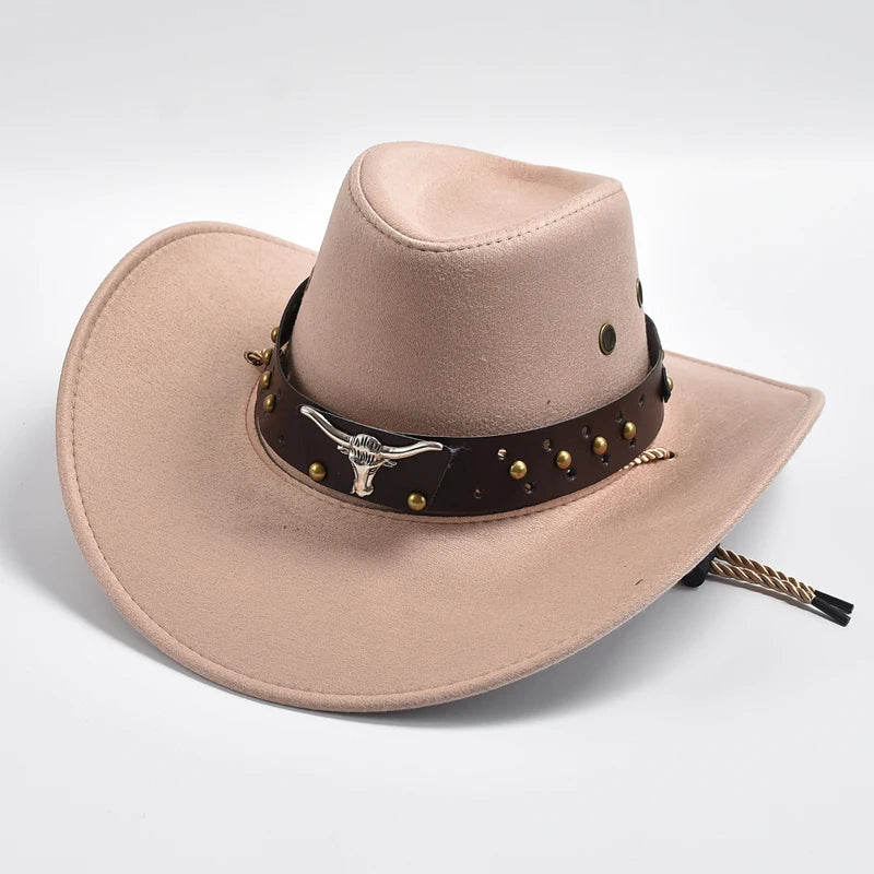 Cappello Da Cowboy In Pelle Scamosciata Artificiale Unisex Vintage Con Grande Bordo Per Cosplay E Feste
