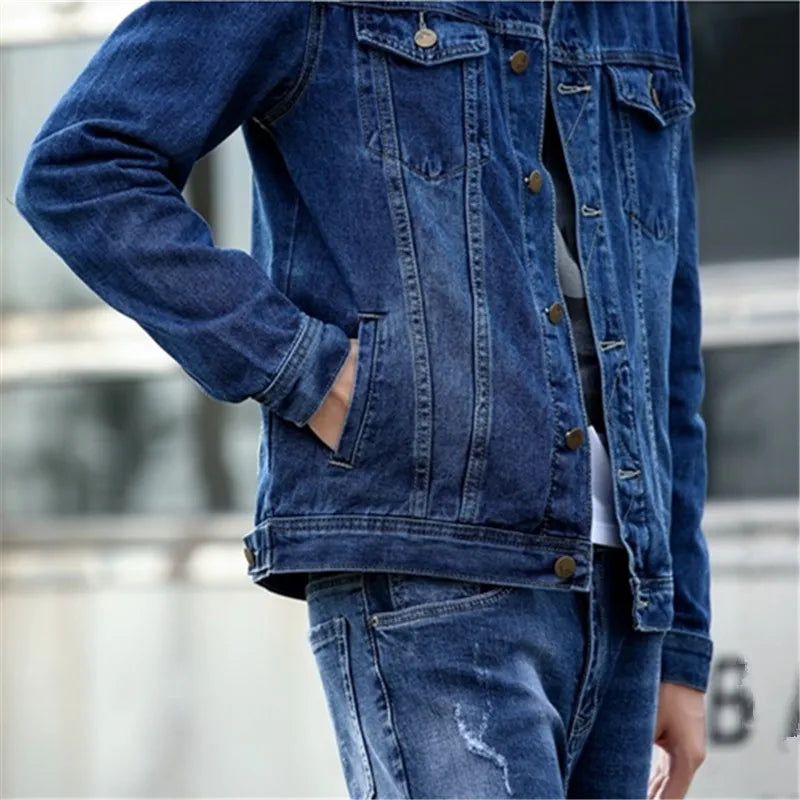 Capispalla Giacche Di Jeans Da Uomo Tinta Unita Monopetto Colletto Rovesciato Streetwear Primavera Autunno