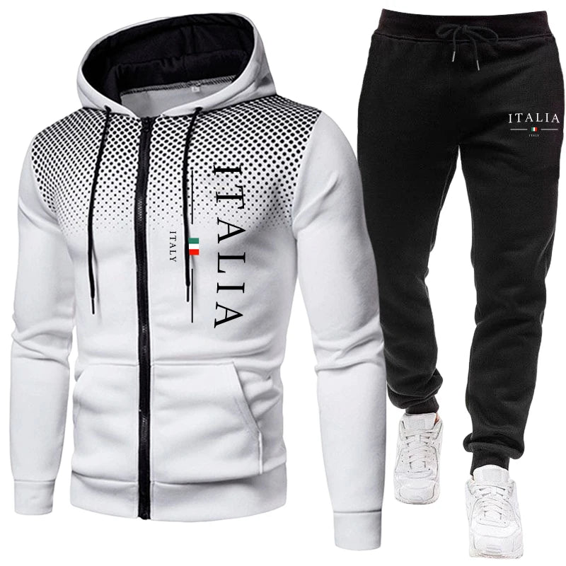 Tuta Da Uomo Autunno Inverno Con Cappuccio E Pantaloni Sportivi Con Cerniera Per Allenamento Quotidiano