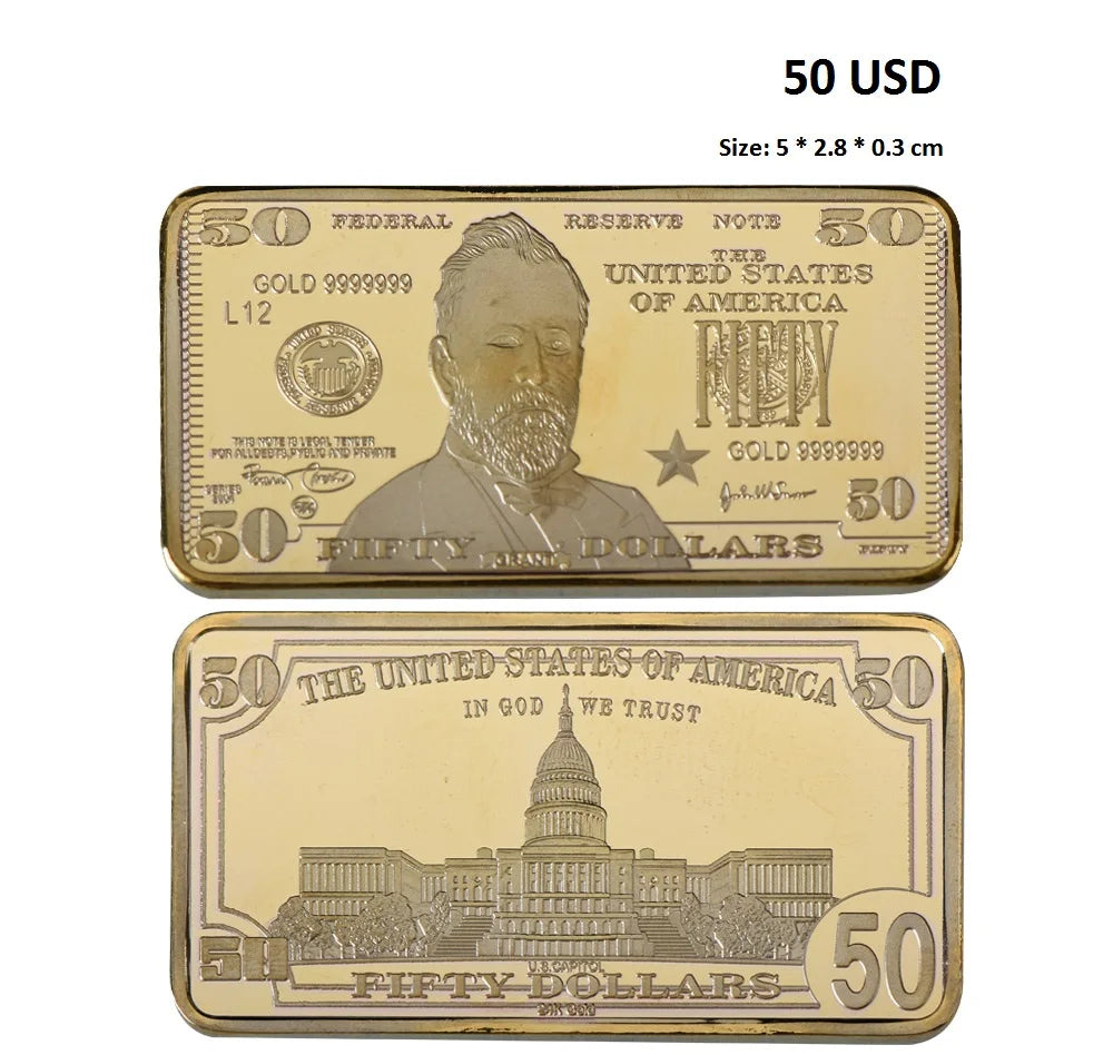 Barra Placcata Oro 24K E Argento Design Dollaro USA Moneta Souvenir Da Collezione Regalo Per Uomo