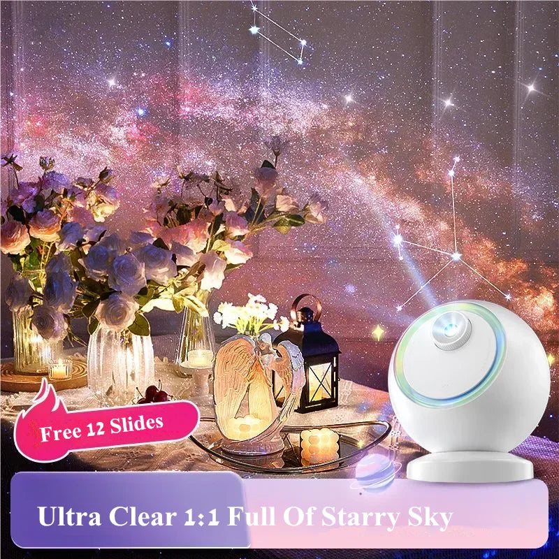 Meteor Dinamico 12 in 1 Lampada Proiettore Galaxy Ultra Trasparente Rotante con Lettore Musicale Regalo per Bambini