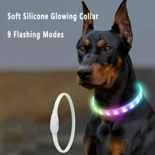 Collare Luminoso LED Ricaricabile USB Per Cani Di Taglie Grande E Piccola 9 Modalità Lampeggianti Morbido Regolabile