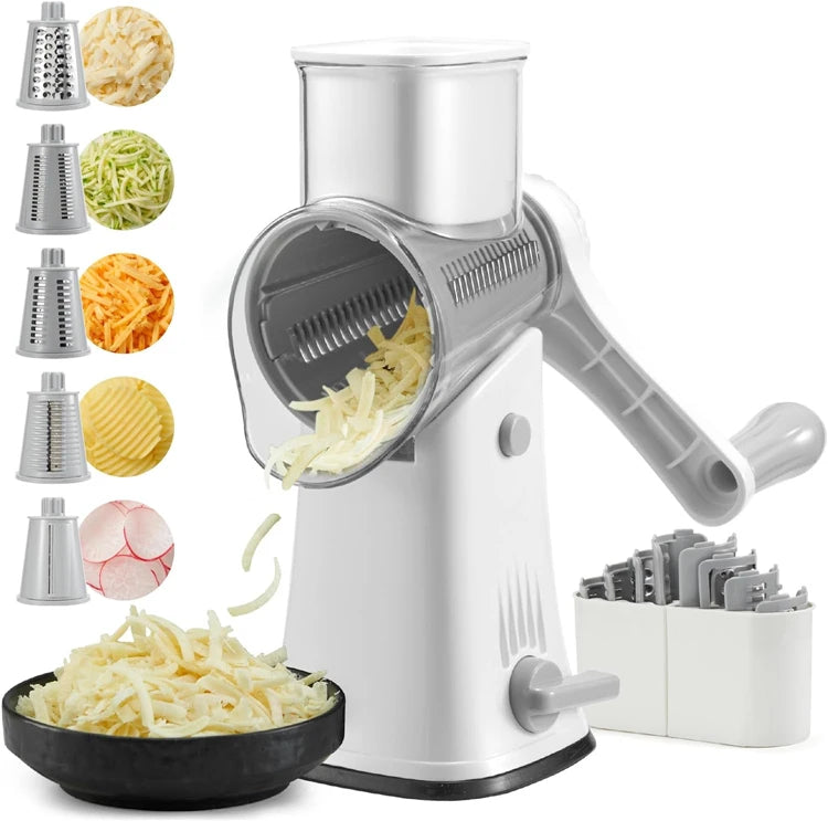 LMETJMA 5 In 1 Grattugia Rotante Per Formaggio Verdura Mandolino Julienne Affettatrice Waffle Cutter Noci Chopper JT247