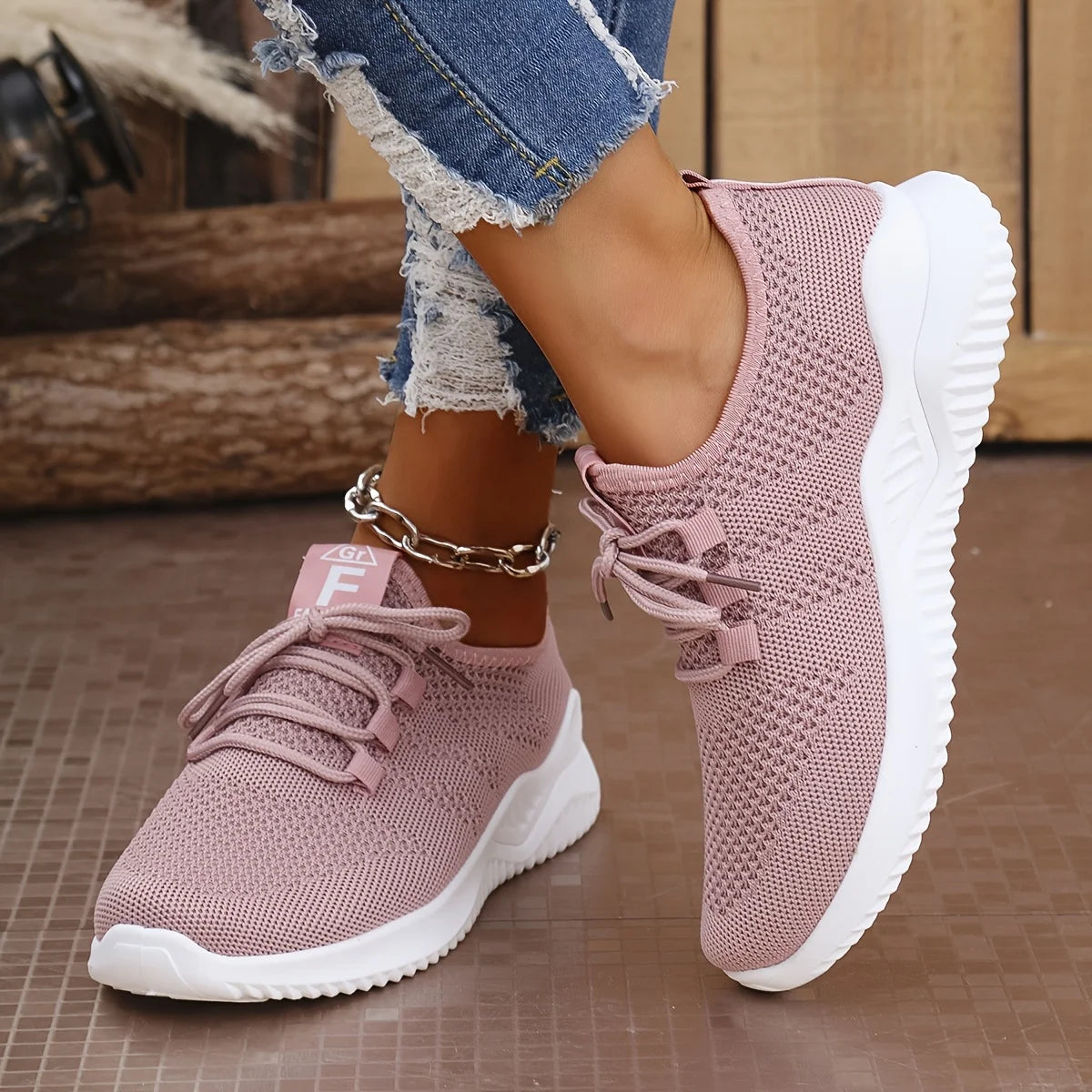 Scarpe Sportive Donna in Maglia Tinta Unica con Suola Morbida Ideali per Correre Tennis Allenamenti Viaggi