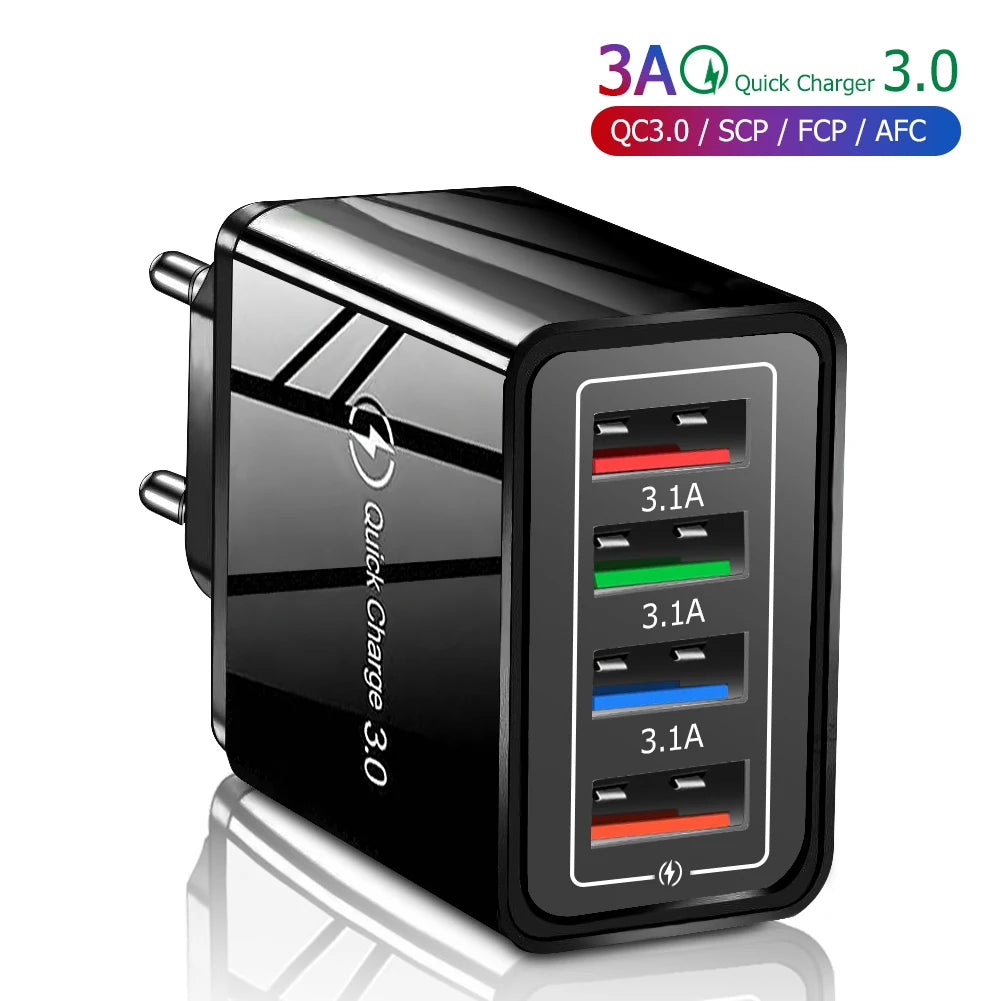 Caricatore USB 3A a 4 Porte Da Muro Con Spina EU US Integrata Per iPhone 16 Pro Ricarica Veloce